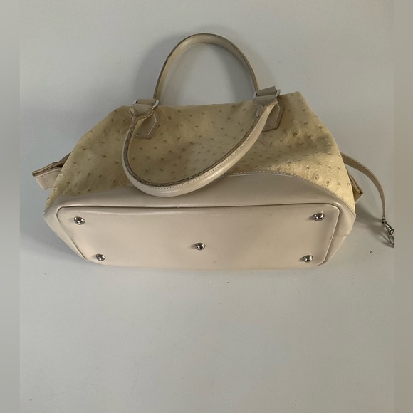 Longchamp Natural Tan Ostrich Leather Legend Bag Purse Satchel - Picture 7 of 15